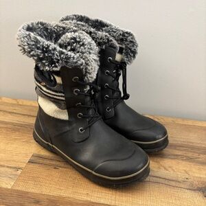 Bogs Arcata Stripe Black Waterproof Wool Blend Winter Snow Boots Youth Big Kids
